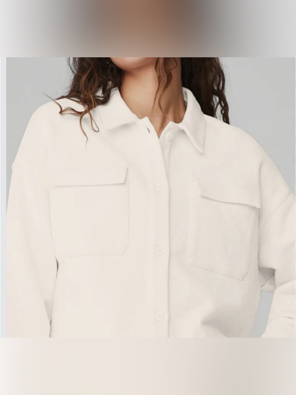 ALO Renown Cropped Button-Up Pullover - ivory - size medium
